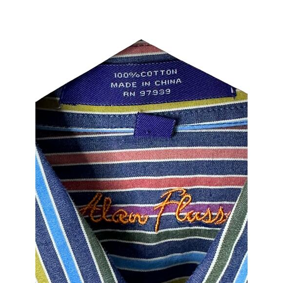 Alan Flasser Multi-Color Stripe Cotton Long Sleeve Button-Up Shirt Men's Medium - Picture 4 of 7